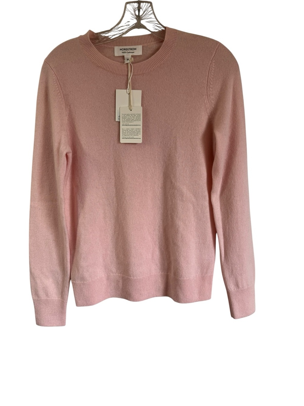 Nordstrom Cashmere Sweater XS Soft Pink Crewneck Long Sleeve Pullover NEW